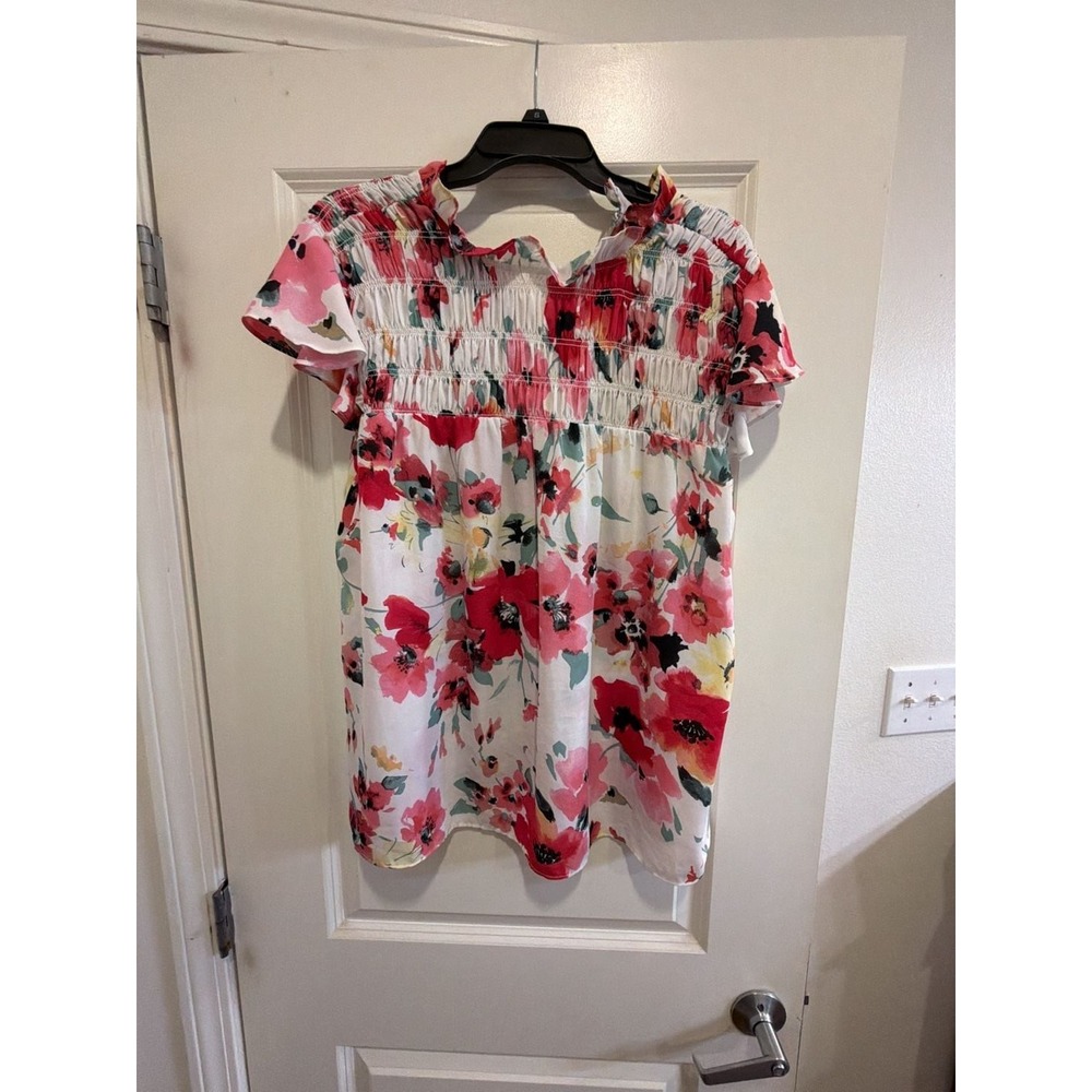 Cato Floral Smocked Babydoll Short Sleeve Top‎